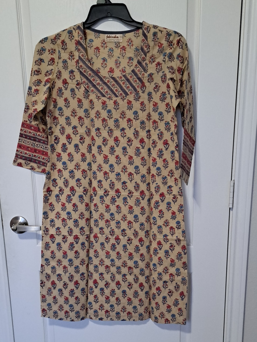 Fabindia Beige Cotton Fabindia Kurta Dress with Block Print